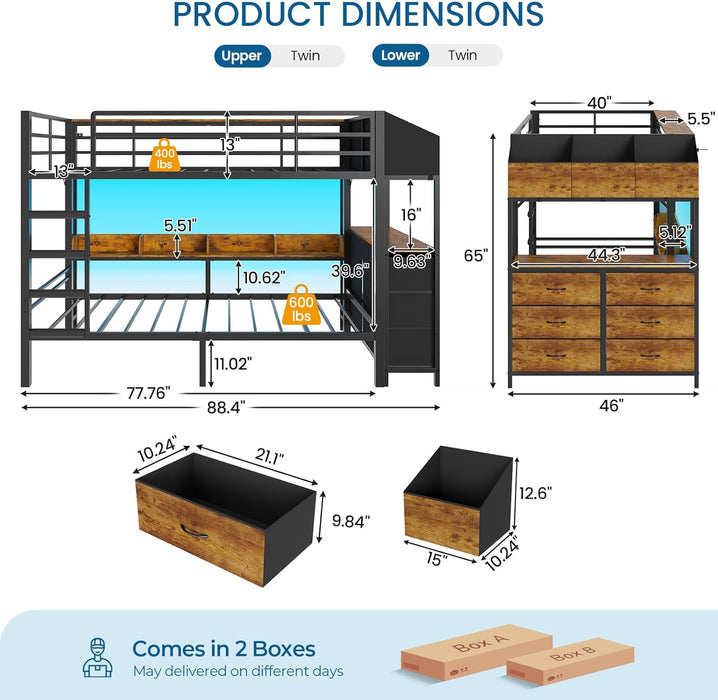 TwinOverTwin Steel Construction Bunk Bed With Storage