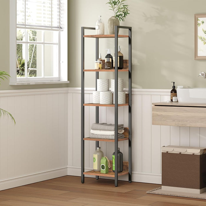 Bookshelf, 5-Tier Bookcase, Standing Book Shelf for Small Space, Storage Shelf Organizer, for Living Room, Bedroom, Study, Balcony, Rustic Brown and Black BKHR5501