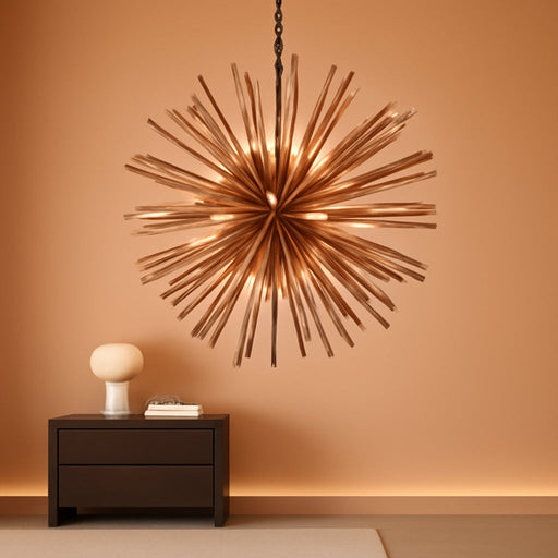 37.4" Farmhouse Sputnik Chandelier for Dining Room Rustic Handmade Natural Wood 18-Light Hanging Ceiling Pendant Light Fixture Starburst Wood Chandeliers for Kitchen Bedroom Foyer Hallway