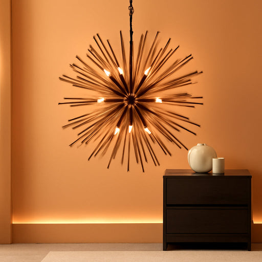 37.4" Farmhouse Sputnik Chandelier for Dining Room Rustic Handmade Natural Wood 18-Light Hanging Ceiling Pendant Light Fixture Starburst Wood Chandeliers for Kitchen Bedroom Foyer Hallway