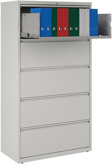 Hirsh 36 in W 5 Drawer Lateral File Cabinet, Light Gray, A4/Legal/Letter 17640-1 Each