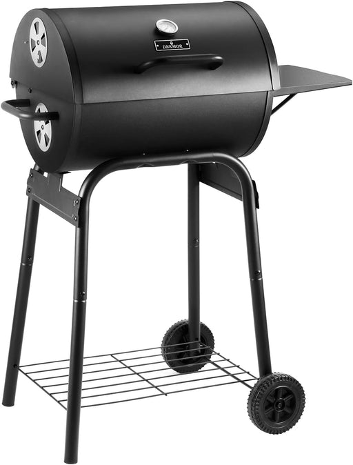 Charcoal Grill Outdoor BBQ Grill, Barrel Charcoal Grills with Side Table, with Nearly 500 Sq.In. Cooking Grid Area, Outdoor Backyard Camping Picnics, Patio and Parties, Black by
