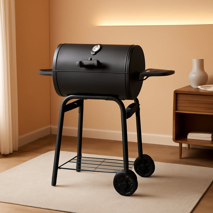 Charcoal Grill Outdoor BBQ Grill, Barrel Charcoal Grills with Side Table, with Nearly 500 Sq.In. Cooking Grid Area, Outdoor Backyard Camping Picnics, Patio and Parties, Black by