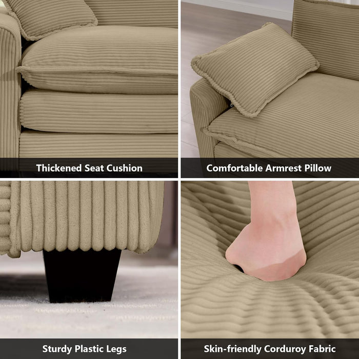 Luxury 3 Piece Sofa Set, 3-Seater & 2 Loveseat Couch Set, Modern Corduroy Comfy Cloud Couches Set for Living Room Office with 6 Armrest Pillows and 7 Toss Pillows, Camel