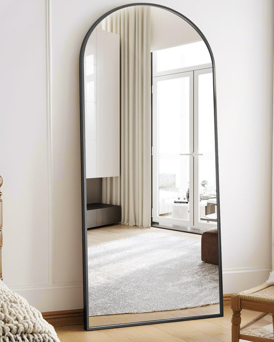 71"X26" Arched Full-Length Mirror with Explosion-Proof HD Glass - Oversized Floor or Wall-Mounted Full Body Mirror for Bedroom, Living Room, and Cloakroom (Black)