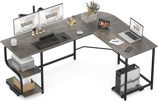 Reversible L Shaped Desk with Large Surface, 69 Inch Sturdy Corner Desk with Storage Shelves, Premium Office Computer Desk Workstation for Home Office Gaming