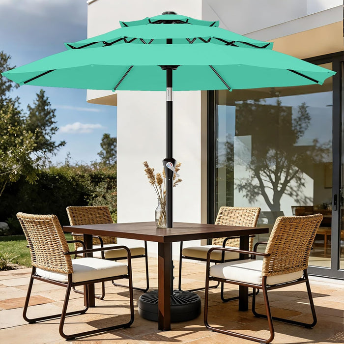 9Ft 3-Tier Patio Umbrellas, Outdoor Umbrella with 8 Sturdy Ribs UV Protection Windproof, Market Table Umbrella W/Push Button Tilt & Crank for Pool, Porch, Deck, Garden(Aruba Blue)