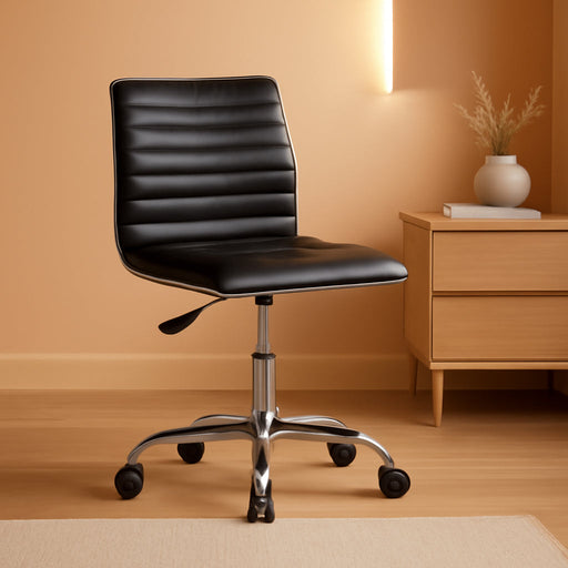 Alan Low Back Designer Armless Black Ribbed Swivel Task Office Chair