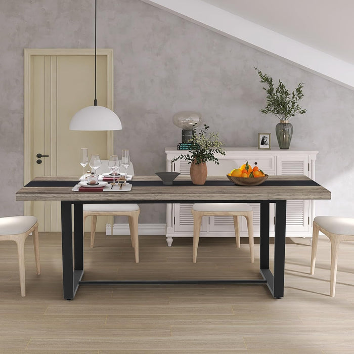 71" 6Ft Large Dinner Table for 6 8 Seat Dining Room Table, Rectangular Farmhouse Modern Kitchen Long Black & Grey Industrial Conference (Grey)