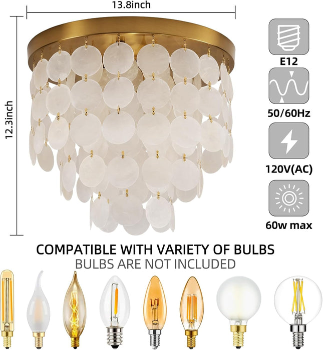 Capiz Shell Chandelier AntiqueGold Finish Flush Mount