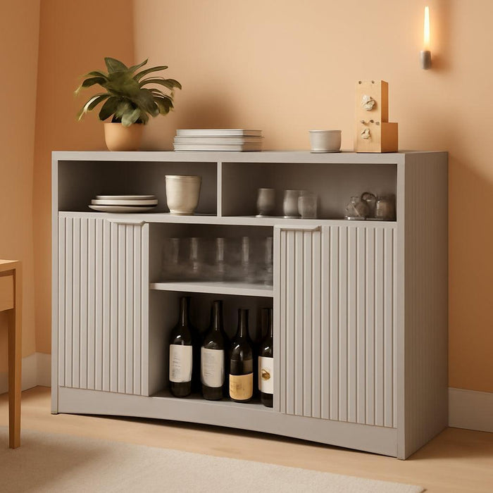 47.2" Bar Cabinets with Storage, Modern Buffet Cabinet, Large Sideboard with 2 Fluted Panel Doors, Coffee Bar Cabinet with Adjustable Shelf and Glass Rack for Kitchen, Living Room, Grey