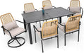 7-Piece Outdoor Dining Set, 4 Wicker Stackable Rattan Chairs ＆2 Wicker Swivel Rattan Chairs with 63'' Rectangular Patio Dining Table All Weather Frame Furniture Set