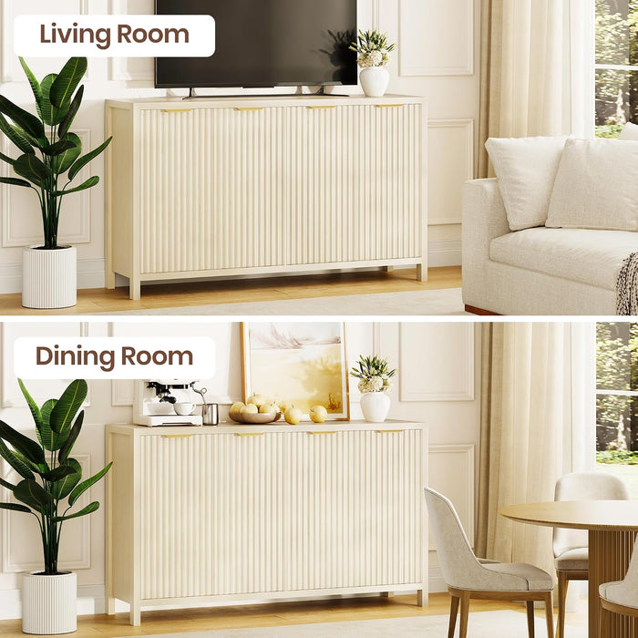 Fluted Buffet Cabinet with Storage, 55" Modern Sideboard Cabinet with 4 Doors, Credenza Accent Console Cabinet Coffee Bar Table for Living Room Dining Room Hallway, Natural