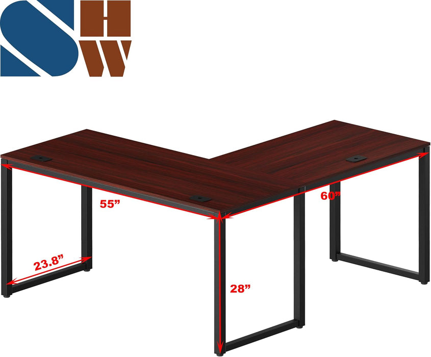 55 X 60 Commercial-Grade L-Shape Corner Office Computer Desk, Cherry