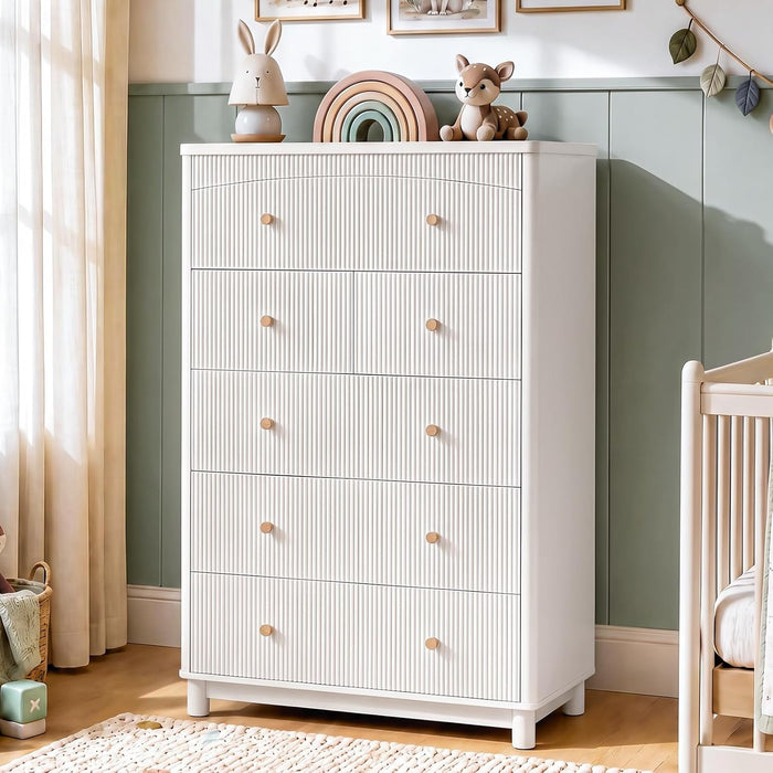 Fluted Dresser for Bedroom, Kids Dresser Cabinet with 6 Drawers