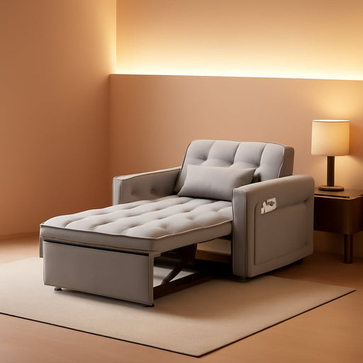 Grey Sleeper Sofa Bed Chair ThreeLevelAdjustableBackrest