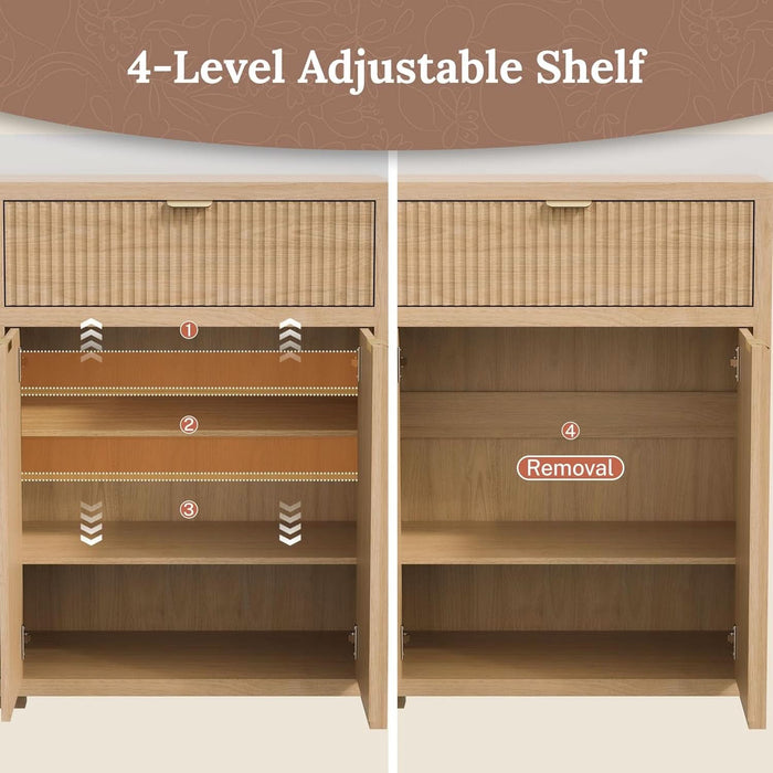 55" Fluted Sideboard Buffet Cabinet with Storage, Modern Credenza Oak