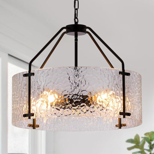 Black Handcrafted Glass Drum Chandelier 20in Fixture