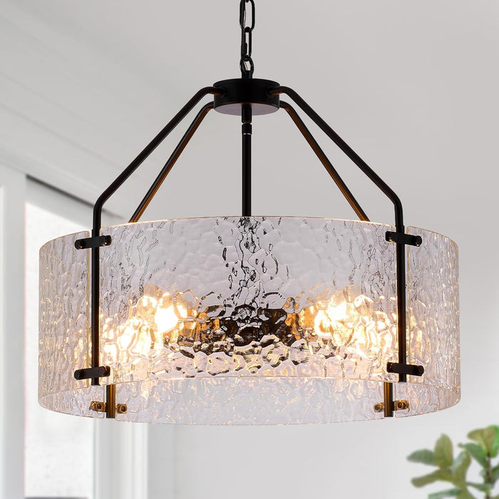Black Handcrafted Glass Drum Chandelier 20in Fixture