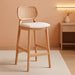 Counter Height Bar Stools Set of 2 Rattan Back Farmhouse Barstools Mid Century Modern Wood Bar Chairs Comfortable Sherpa Upholstered Kitchen Island Chairs for Pub/Breakfast, Beige