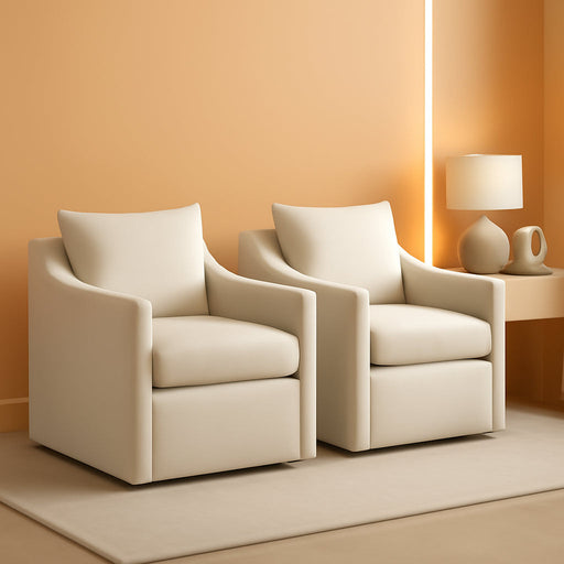 Upholstered Dining Chair with Casters Washable Cover Side Deskchair with Rollers for Diningroom Living Room,Set of 2,Flax Beige