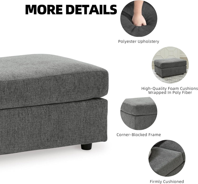 Stairatt Casual Rectangular Upholstered Ottoman, Gray