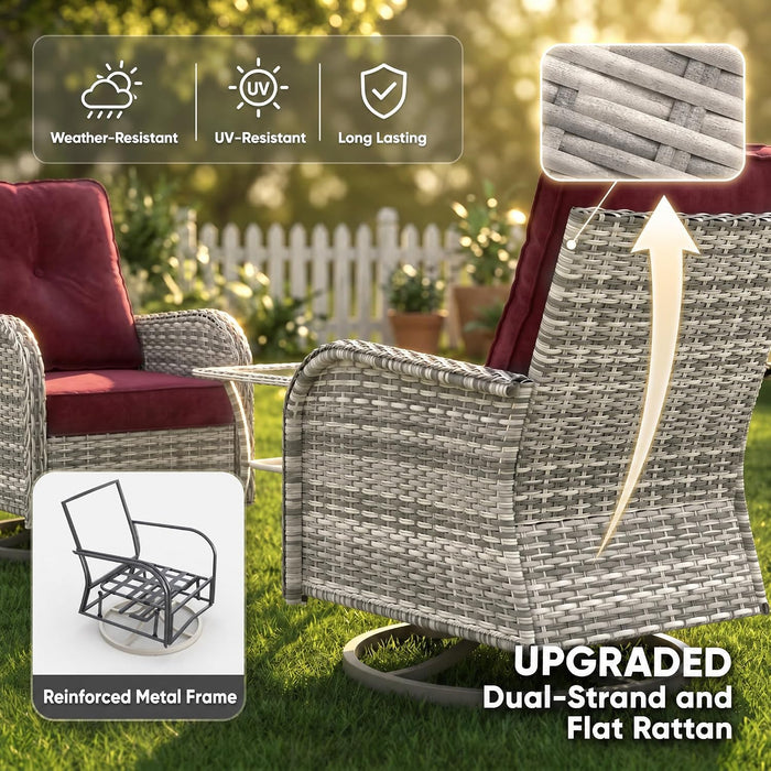 8-Piece Small Patio Furniture Set, Outdoor Swivel Rocking Chairs Set with Ottomans, Patio Bistro Set for Balcony, Deck, Porch, Red