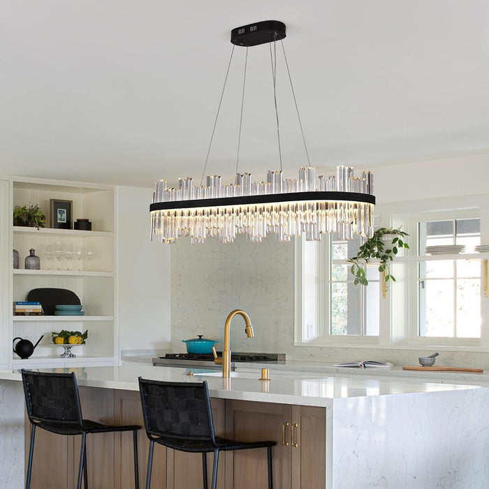 Black Linear Crystal Chandeliers 39Inch Dining Room