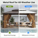 12X16Ft Hardtop Gazebo, Metal Frame with Double Galvanized Steel Roof, Permanent Outdoor Pergola with Curtains and Netting Included for Backyard, Patio, Lawn and Garden, Brown