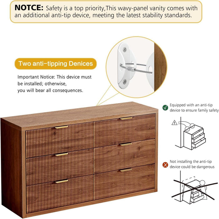 FiftyFiveInch Dresser Saddle Brown Storage Cabinet