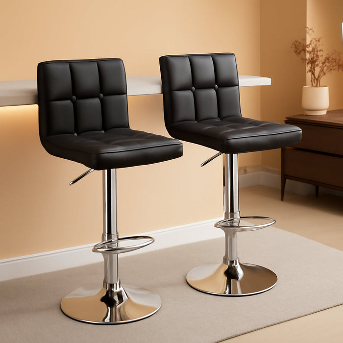 Bar Stools Set of 2, Adjustable PU Leather Swivel Barstools, Modern Counter Stools with Back and Footrest, Counter Height Barstools for Bar, Kitchen, Dining Room, Black