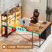 L Shaped Desk with Storage Shelves, 64.5" Reversible U Shaped Office Desk with 3 Fabric Drawers, Gaming Desk with Power Outlet & LED Strip for Home Office, Rustic Brown
