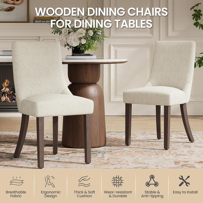 Wooden Dining Chairs Set of 4, Upholstered Kitchen & Dining Room Chairs with Solid Wood Legs Curved Backrest Farmhouse Accent Chair for Dining/Kitchen/Living Room, Beige