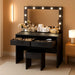 Makeup Vanity Desk with Large Lighted Mirror，35.4 Inch Makeup Vanity Table with 2 Drawers，Soft-Padded Storage Stool，3 Lighting Modes Available, Suitable for Bedrooms（Black）