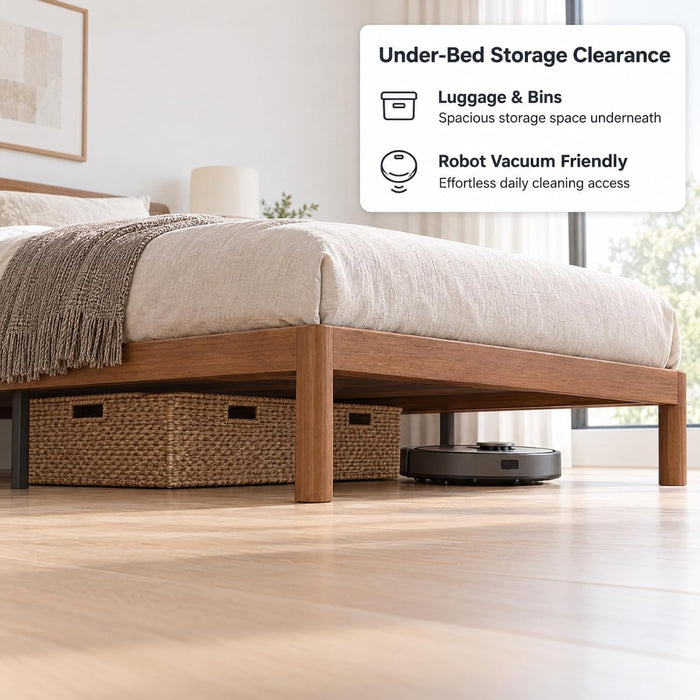 10 Inch Bamboo Full Bed Frame with Curved Leg, Warm Brown Color