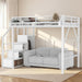 Full Size Loft Bed with Built-In Storage Stairs, Wardrobe, Metal High Loft Bed Frame with Sided Guardrail, Solid Slats, Space Saving Loft Bunk Bed Frame with Wardrobe for Kids Teens, White