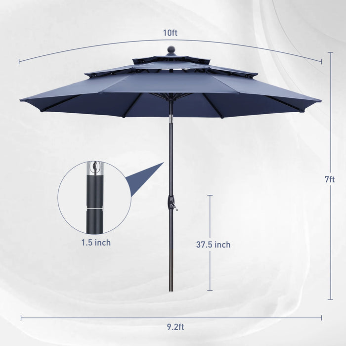 Patio Umbrella 10 Ft Outdoor Umbrella with 3 Tiers Adjustable Outdoor Market and Crank Tilt Perfect Table Umbrella for Garden Lawn Backyard Pool, Navy Blue