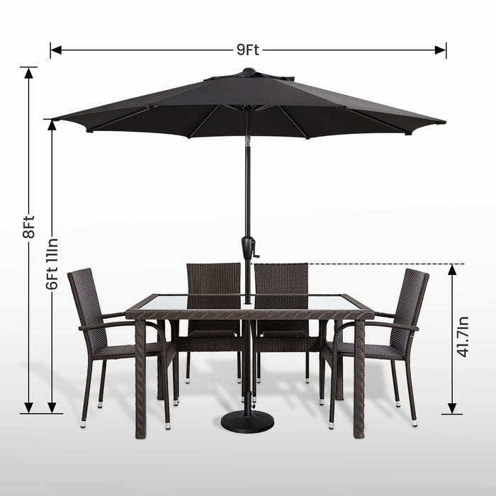 9 FT Patio Umbrella W/ Push Button Tilt and Crank Outdoor Umbrella, 8 Sturdy Ribs, UV Protection, Solution-Dyed Fabric, Black