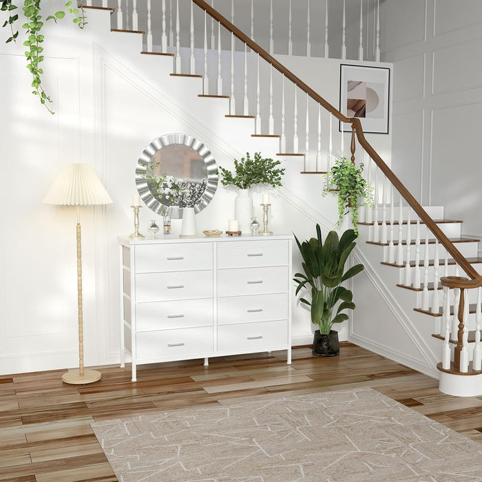 White Dresser for Bedroom 8 Drawer,Wide Dresser TV Stand for 50" TV Dressers & Chests of Drawers Fabric Dresser for Closet Modern