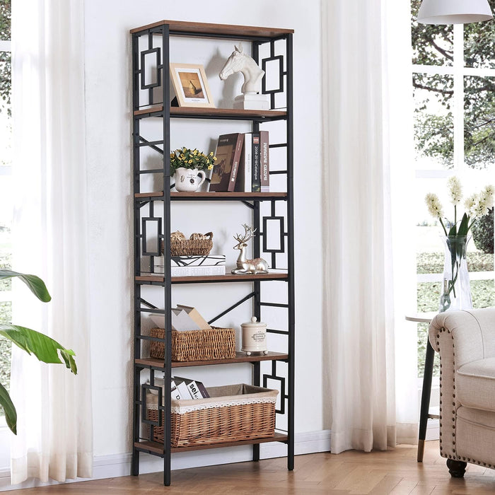 Six Tier Tall Bookcase Chestnut Brown ReinforcedSteel