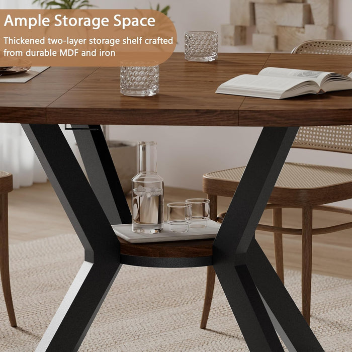 42"-58" Extendable round Dining Table for 4-6, Kitchen Oval Table with Hidden Leaves & Storage Shelf, Space Saving Modern Design with Sturdy Metal Legs for Kitchen, Dining Room & Small Apartments