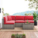 5-Piece Patio Furniture Set Wicker Rattan Conversation Set Outdoor Sectional Sofa Removable Cushions and Tempered Glass Coffee Table Suitable for Small Size (Red)