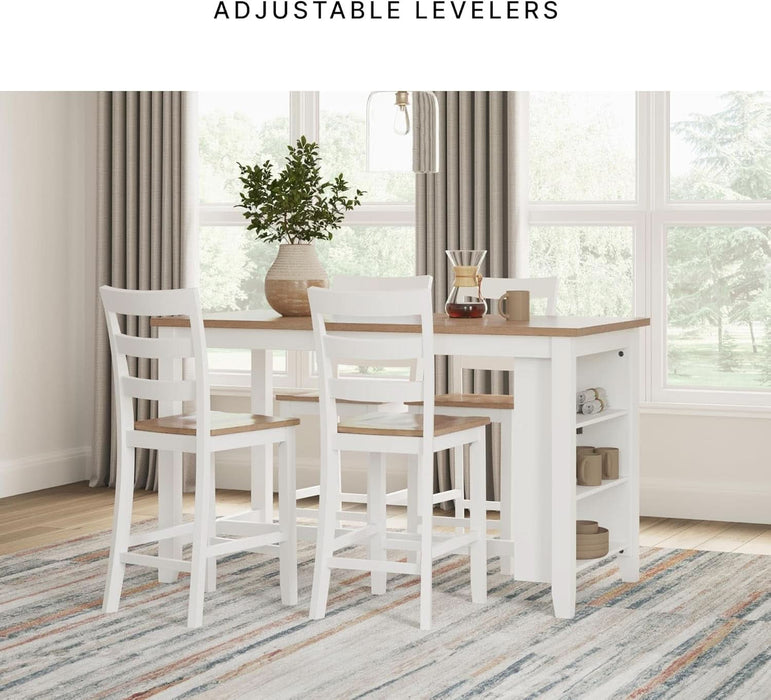 Gesthaven Casual Modern Dining Room Table Set with 4 Chairs and Bench, Set of 6, Mango Wood, 30.25" Table Height, White & Light Brown