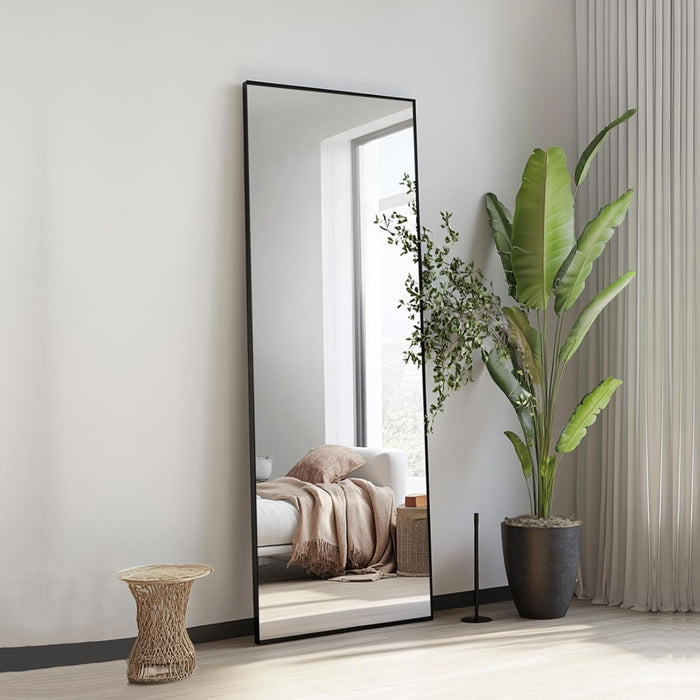 Full Length Mirror, Full Body Mirror with Aluminum Metal Frame, Standing Mirrors for Bedroom, Livingroom, Cloakroom, Hallway, Home Décor. (56X16 Inch, Black)