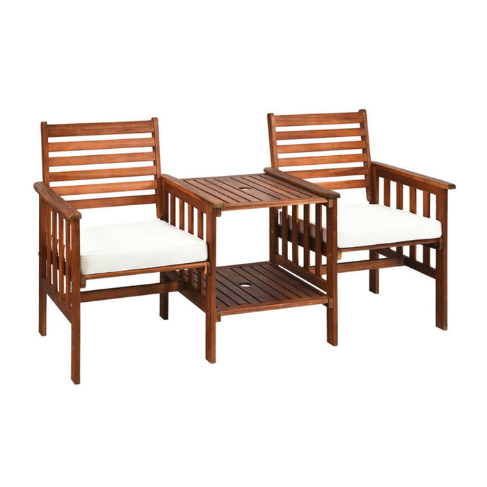 3 Pieces Outdoor Patio Table Chairs Set Acacia Wood Loveseat