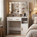Vanity Desk with Mirror and Lights | Makeup Vanity Desk with 3 Drawers & Storage Shelves & Side Table, 3 Color Modes & Adjustable Brightness, Bedroom Furniture