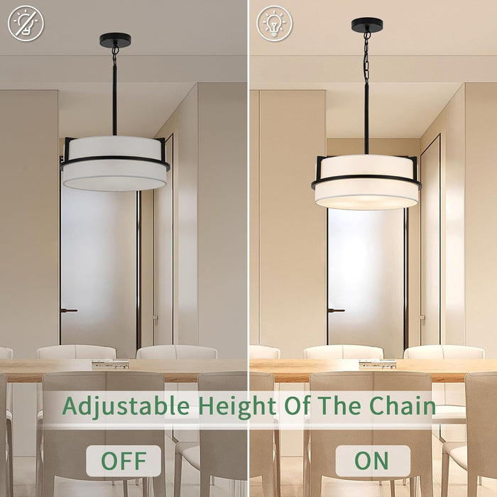 PureWhite Linen Drum Pendant Chandelier 15.7Inch Wide