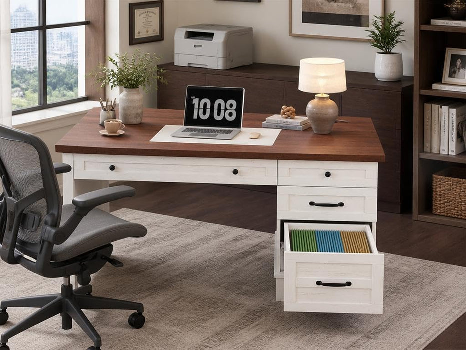 Executive Home Office Desk, Adjustable File Drawer Office Desk