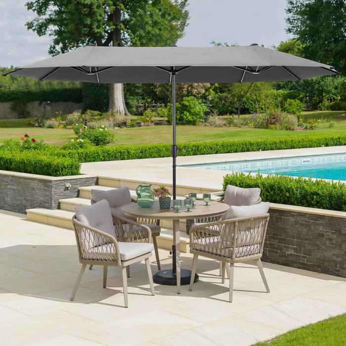 13 Ft Large Double-Sided Twin Patio Umbrella, Outdoor Market Umbrella with Crank Handle, Powerful UV Protective, Smoky Gray