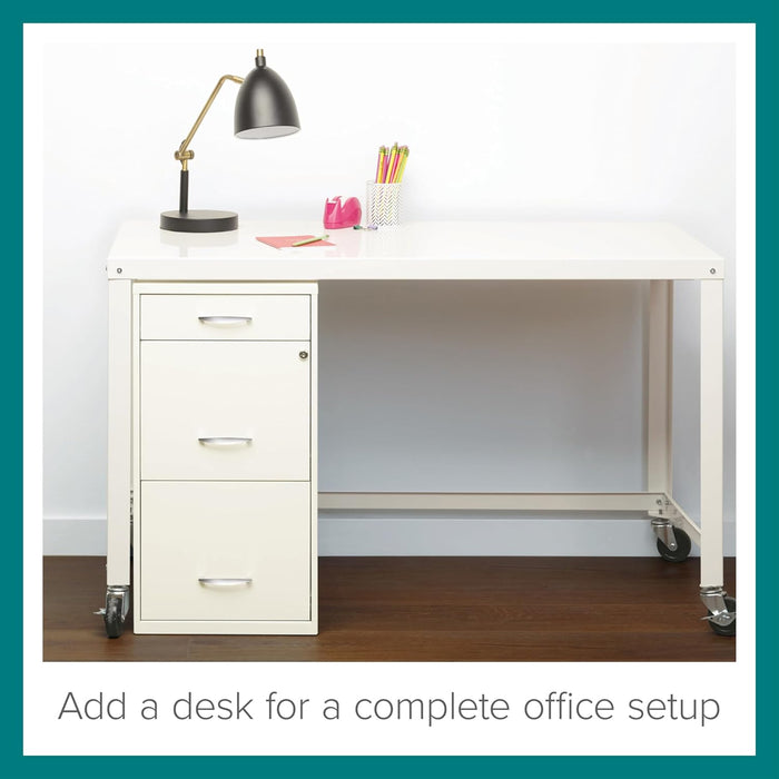 Hirsh  18" Deep 3-Drawer Contemporary Metal File Cabinet, Letter Size, Smooth Glides, for Small Office/Home Office, in Pearl White